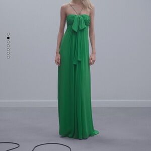 MANGO draped panel dress with bow in green.